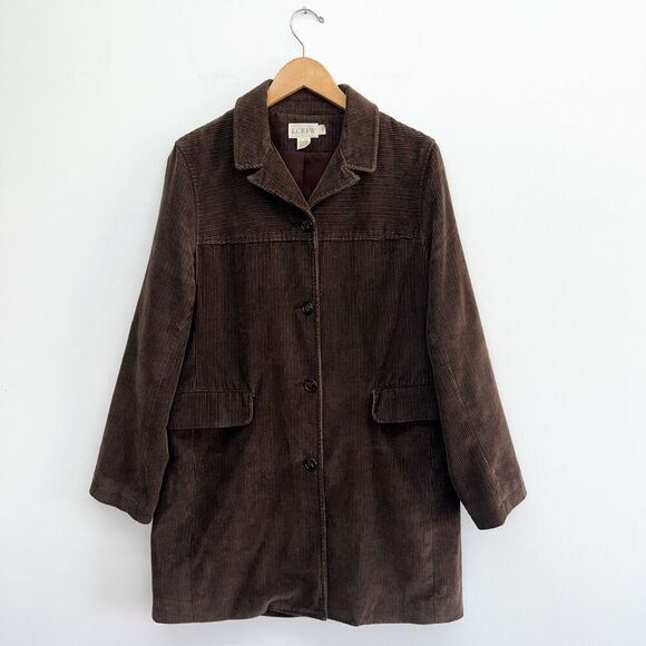 J. Crew Women’s Dark Brown Corduroy 4 Button Collar Y2K 90s Chore Coat - Picture 1 of 12